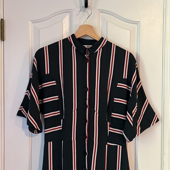 Tome | Short Sleeve Mermaid Striped Button Up Dress Size 8 Stripes Designer - Picture 9 of 15
